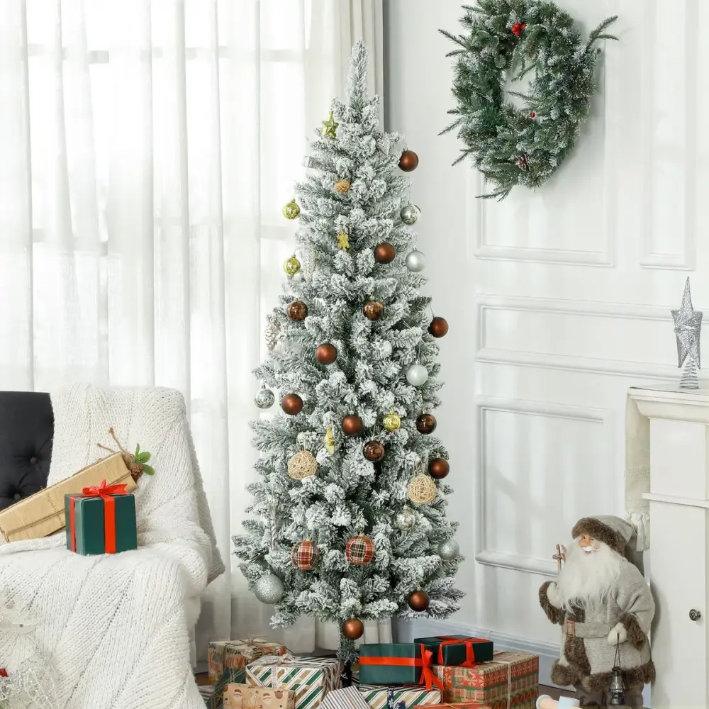 Planta Artificial de Ficus Árbol de Navidad Homcom 479 ramas con efecto nevado verde Ø65x180 cm