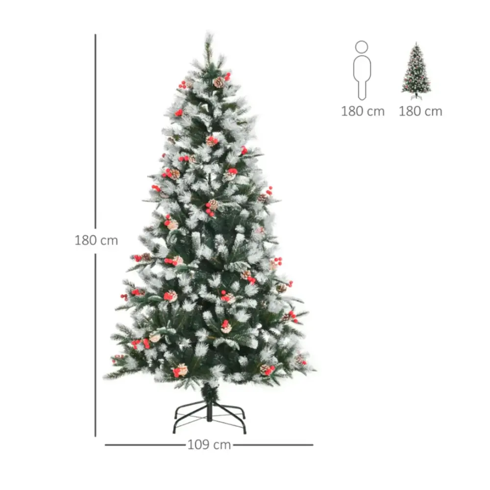 Árbol de Navidad artificial Homcom 678 ramas con adornos verde 180 cm con Apariencia Realista