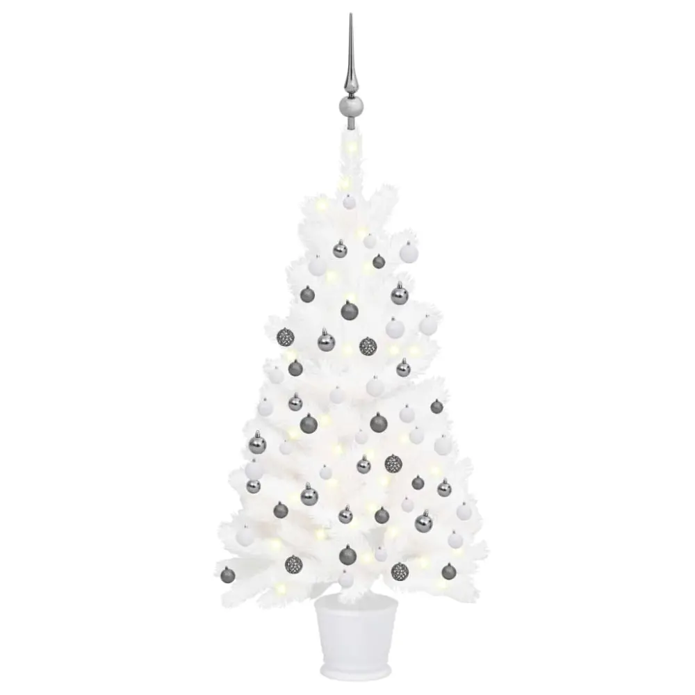 Premium Navideño vidaXL árbol de navidad preiluminado con luces y bolas blanco 90 cm