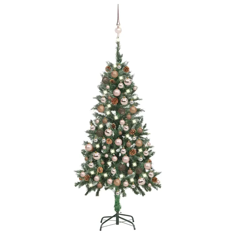 vidaXL árbol de navidad helado con luces, bolas y piñas 150 cm con Luces LED Integradas