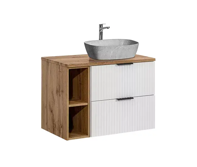 Con Certificación CE Mueble lavabo individual efecto piedra 80 cm 2 nichos Adriel blanco
