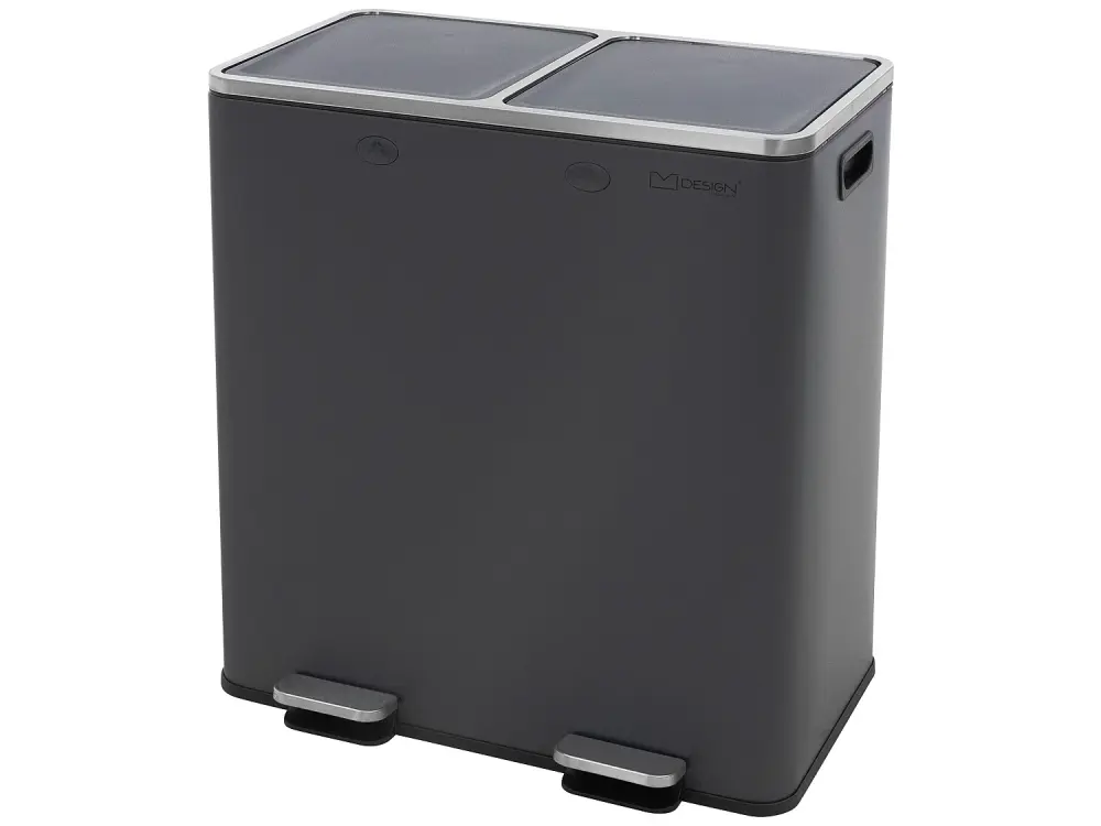 Cubo de basura para reciclaje, pedal, separador de residuos 2x30L antracita 60L