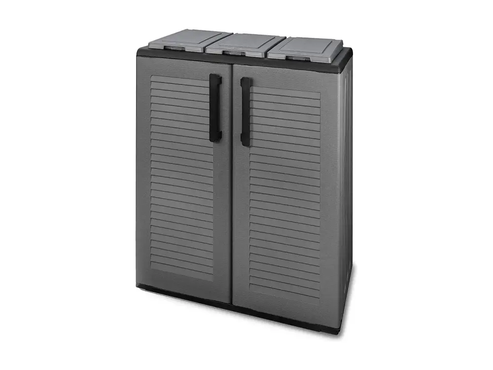 Dagostin Papelera, Papelera, Papelera de Reciclaje 2 Puertas, 100% Made Italy, Acabado Rayas, 68x37h84 cm, Gris y Negro