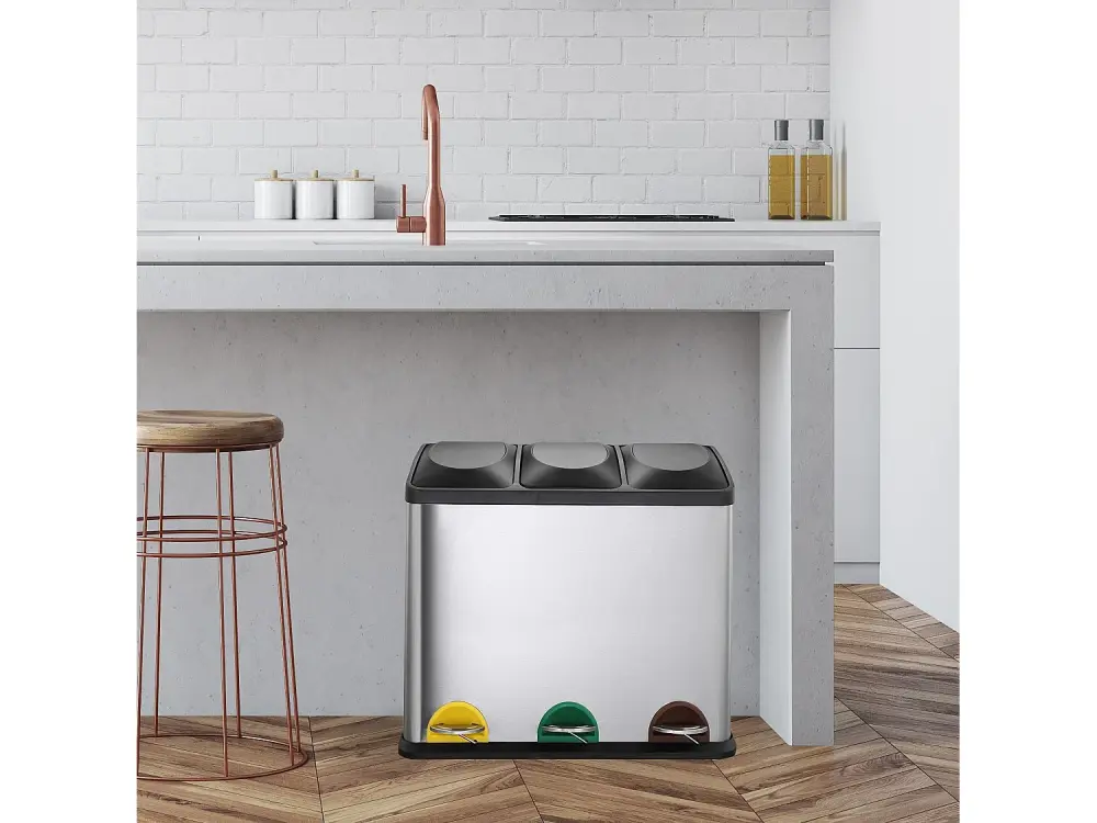 Poubelle tri sélectif pédale Zoe 45 L - En acier inoxydable