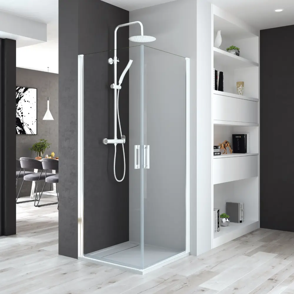 Mampara ducha 2 puertas abatibles 80 + 85cm transparente blanco