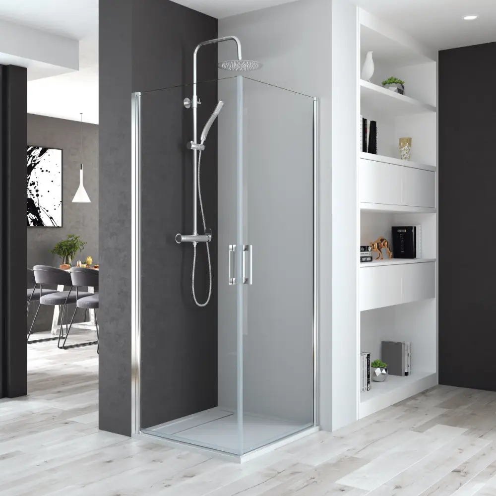 Mampara ducha 2 puertas abatibles 75 + 90cm transparente cromo