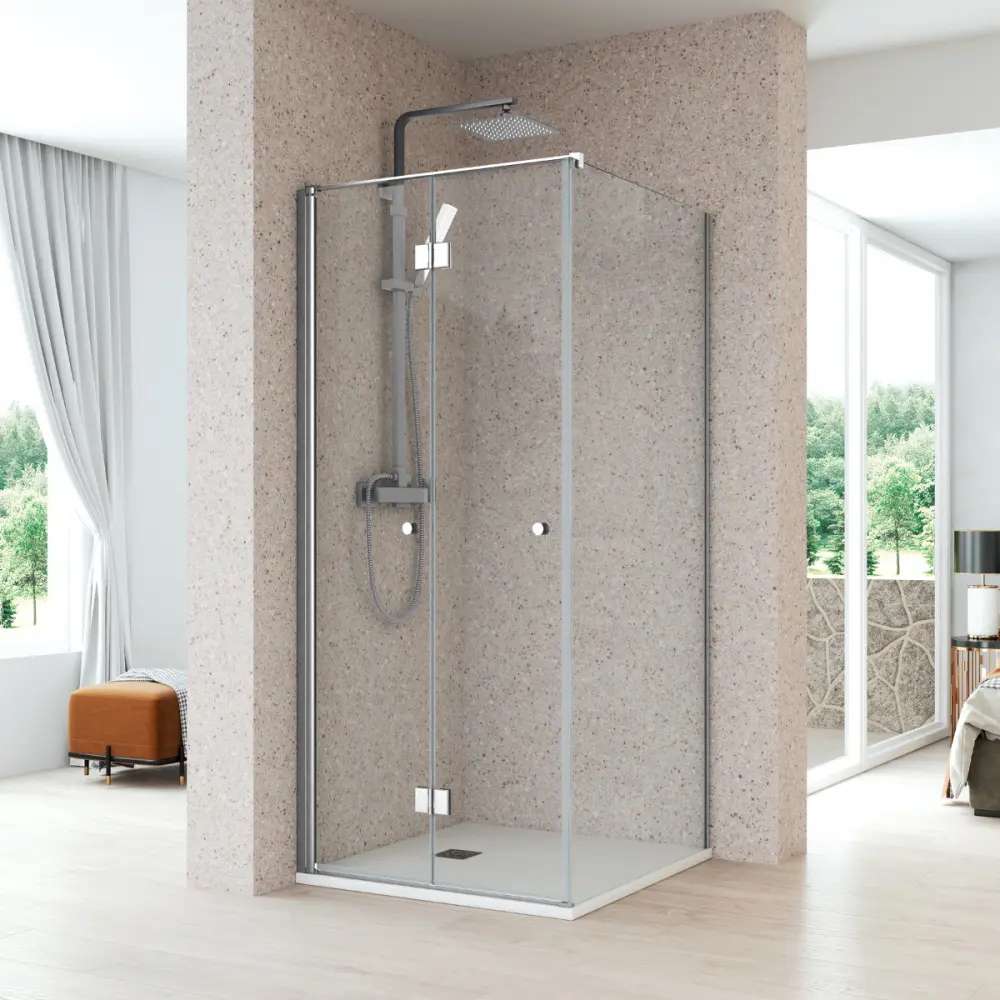 Mampara ducha rectangular plegable 1 fijo 80 + 75cm transparente cromo
