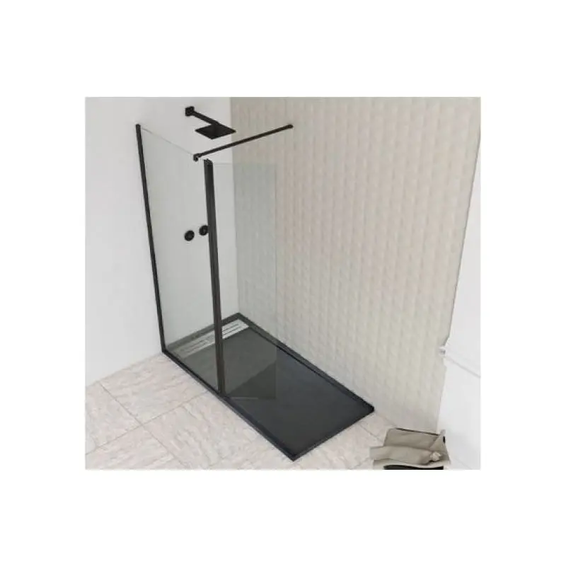 Mampara fija 80cm. + abatible de 40cm. Perfil negro con antical.