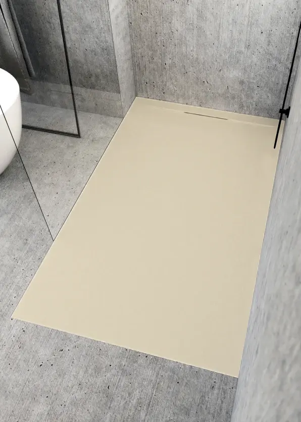 Piatto doccia Lithos 80x140 colore Crema effetto pietra con scarico laterale nascosto