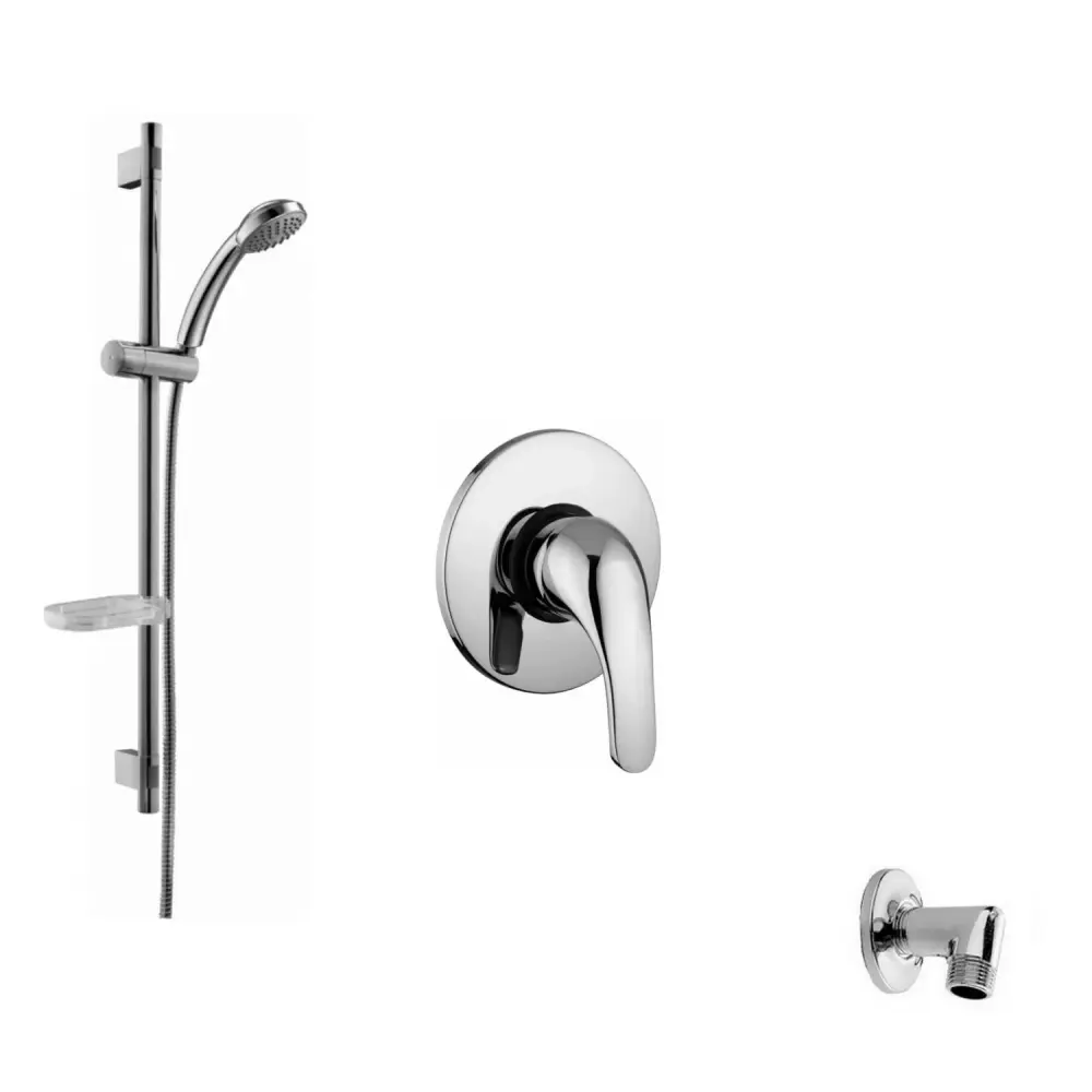 Set Saliscendi doccia con asta metallo, miscelatore ad incasso e presa d'acqua muro ad incasso Paffoni