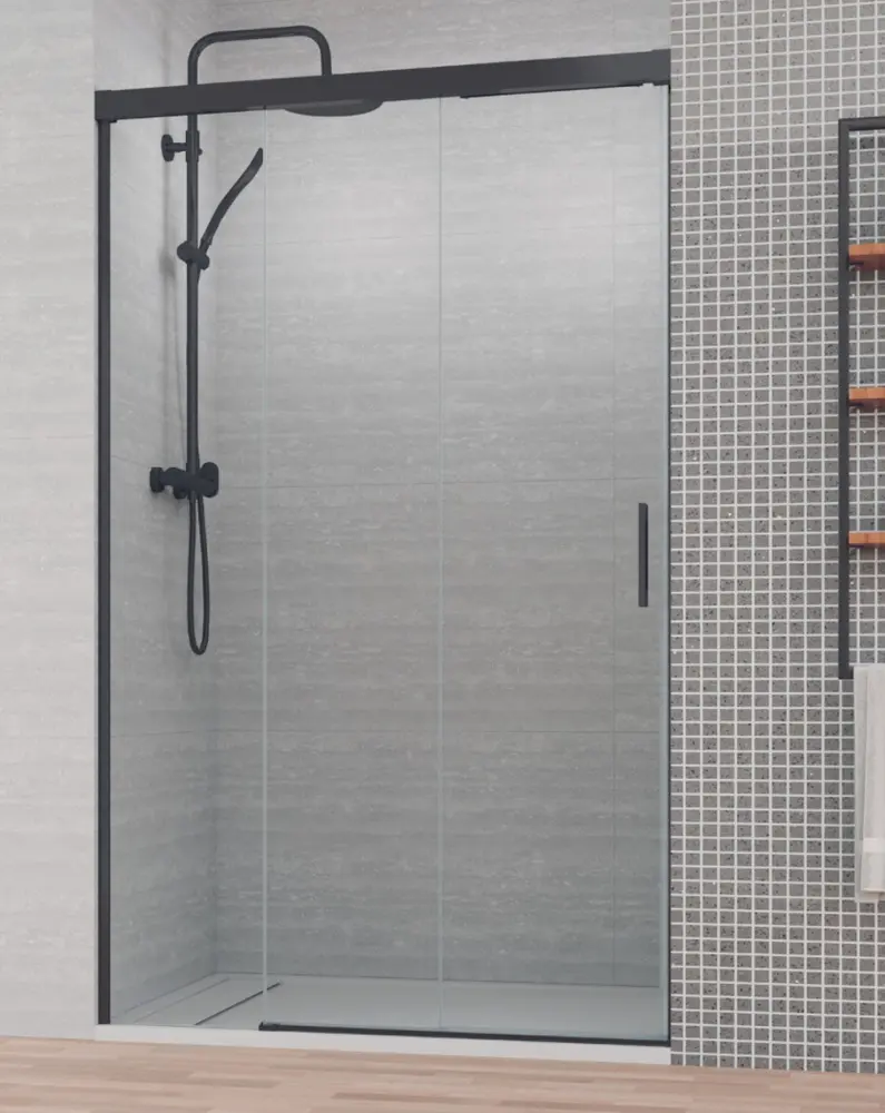 Resistente al Agua Mampara ducha frontal 3 cristales | negro 130 cm (adaptable 125,1-130cm)