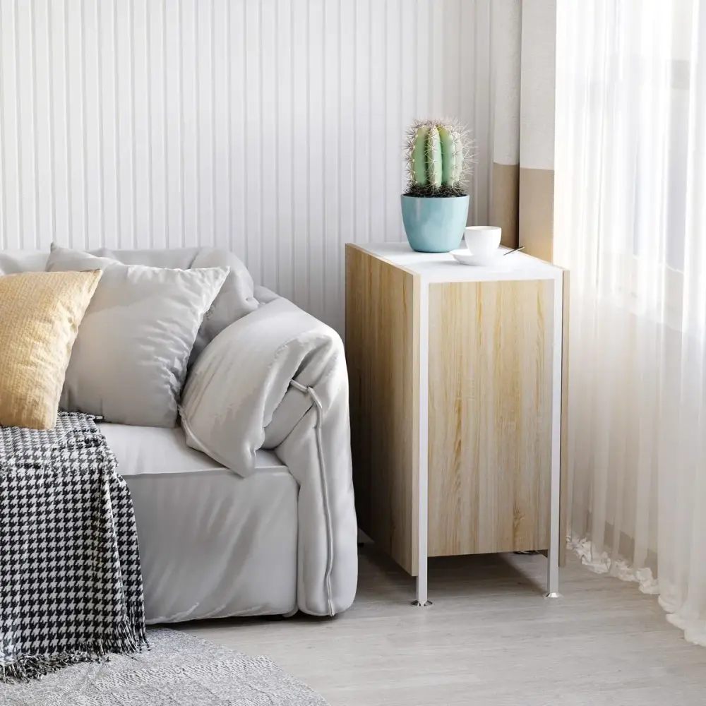 Mesa de comedor Nairobi Homcom plegable 4 estantes blanco/natural 75x169x60 cm con Base de Mármol