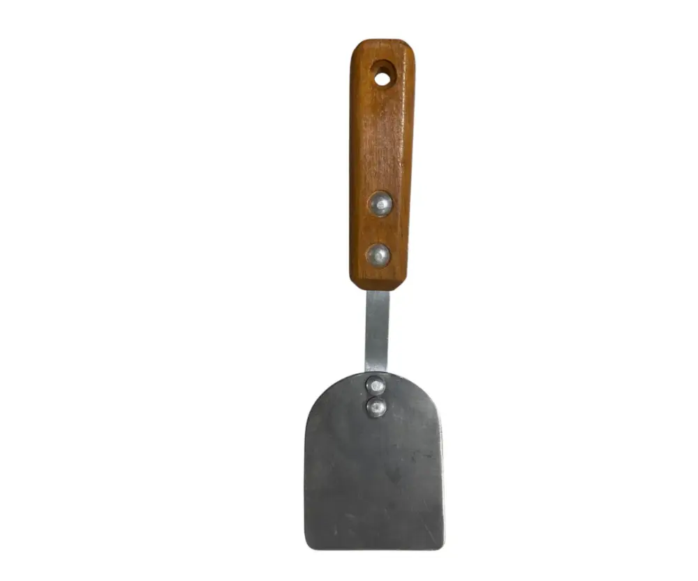 Volteador Inoxidable #1 Liso con Mango de Madera | 25 cm largo, 9.5 x 8 cm base, 96 g – Suave y Práctico