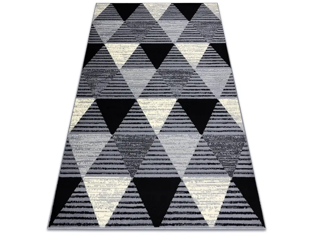 Alfombra BCF BASE 3986 Geometric triangulos geométrico gris / negro 185x270 cm
