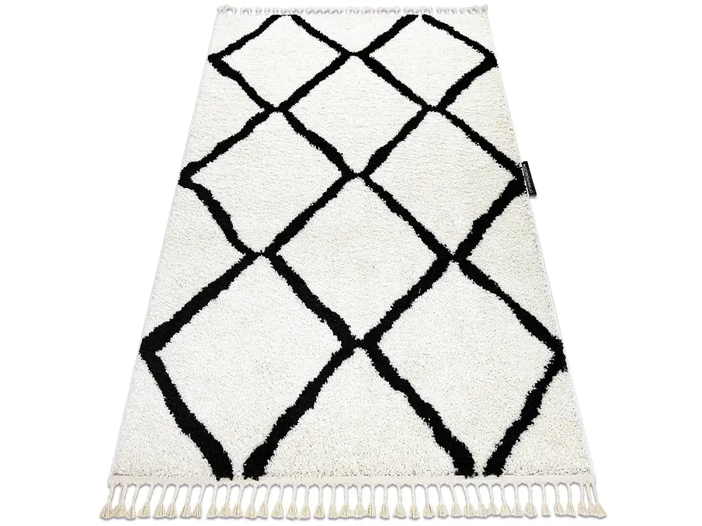 Alfombra BERBER Cuadriculado blanco Franjas Bereber Marroquí Shaggy 80x150 cm
