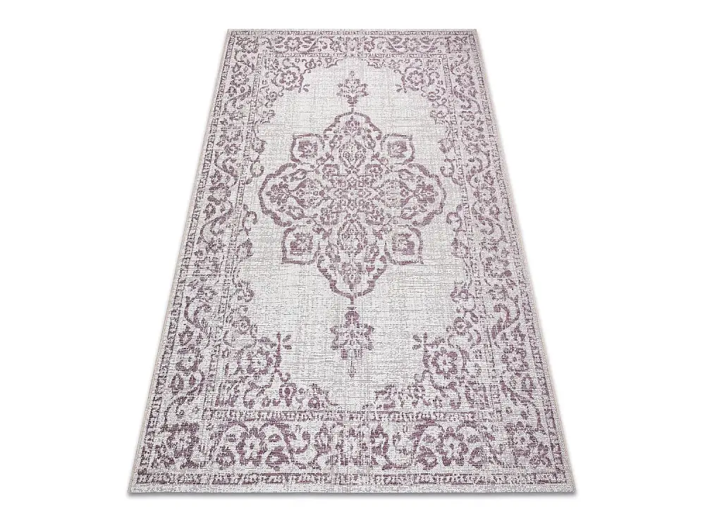 Alfombra COLOR 47295260 SISAL ornamento, marco beige / violet 80x150 cm