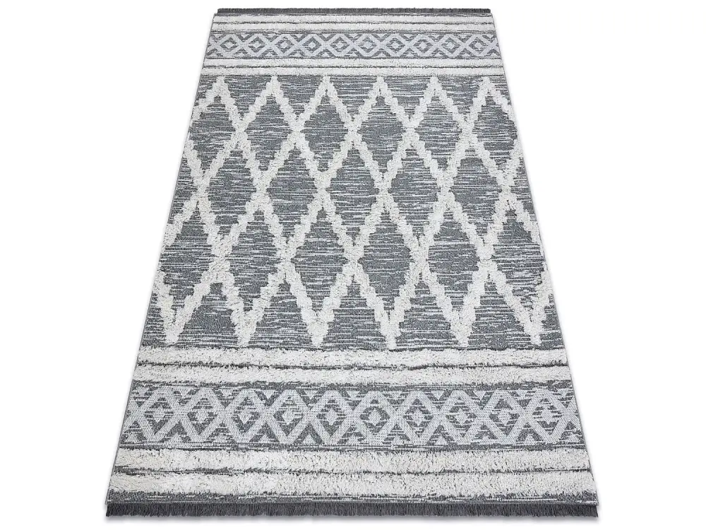 Alfombra ECO sisal BOHO MOROC Diamantes 22297 franjas - dos niveles de 136x190 cm