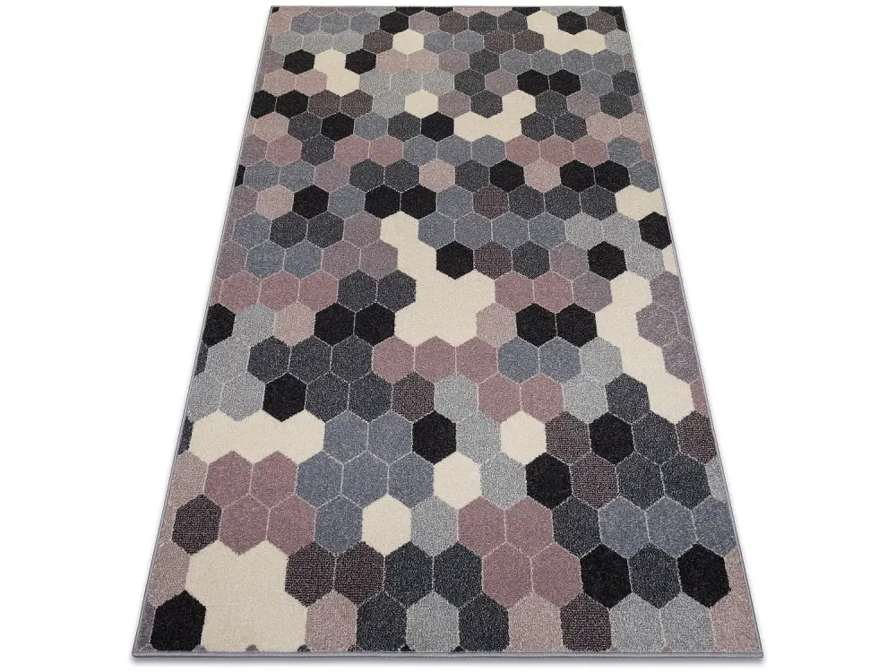 Alfombra HEOS 78537 Hexágono gris/rosa/crema 190x270 cm
