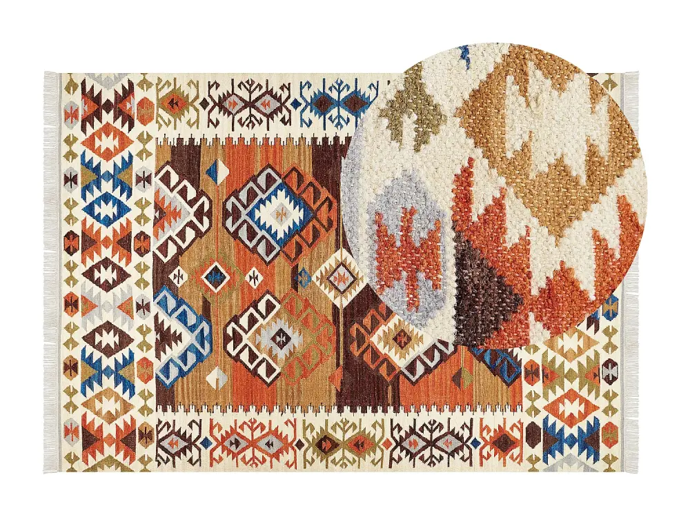 Alfombra de lana naranja/marrón/azul 200 x 300 cm VOSKETAP