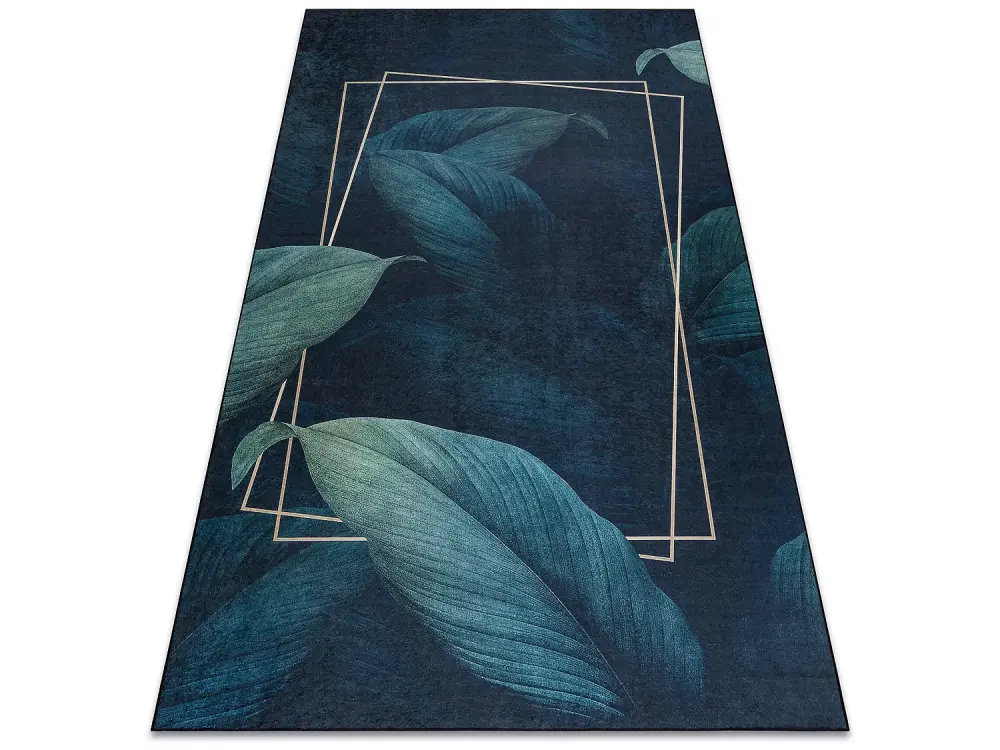 Alfombra lavable ANDRE 1170 Hojas, geométrico antideslizante - azul 120x170 cm