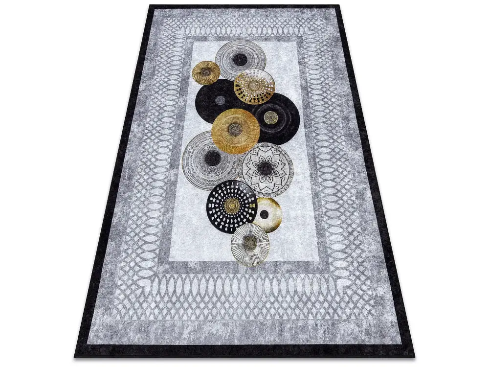 Alfombra lavable MIRO 51130.807 Círculos, marco antideslizante - gris 80x150 cm