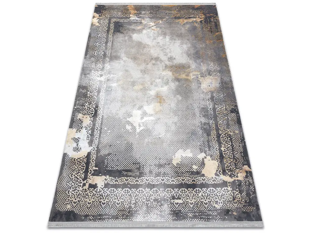 Alfombra LUCE 77 moderna Marco vintage - Structural gris / mostaza 115x170 cm