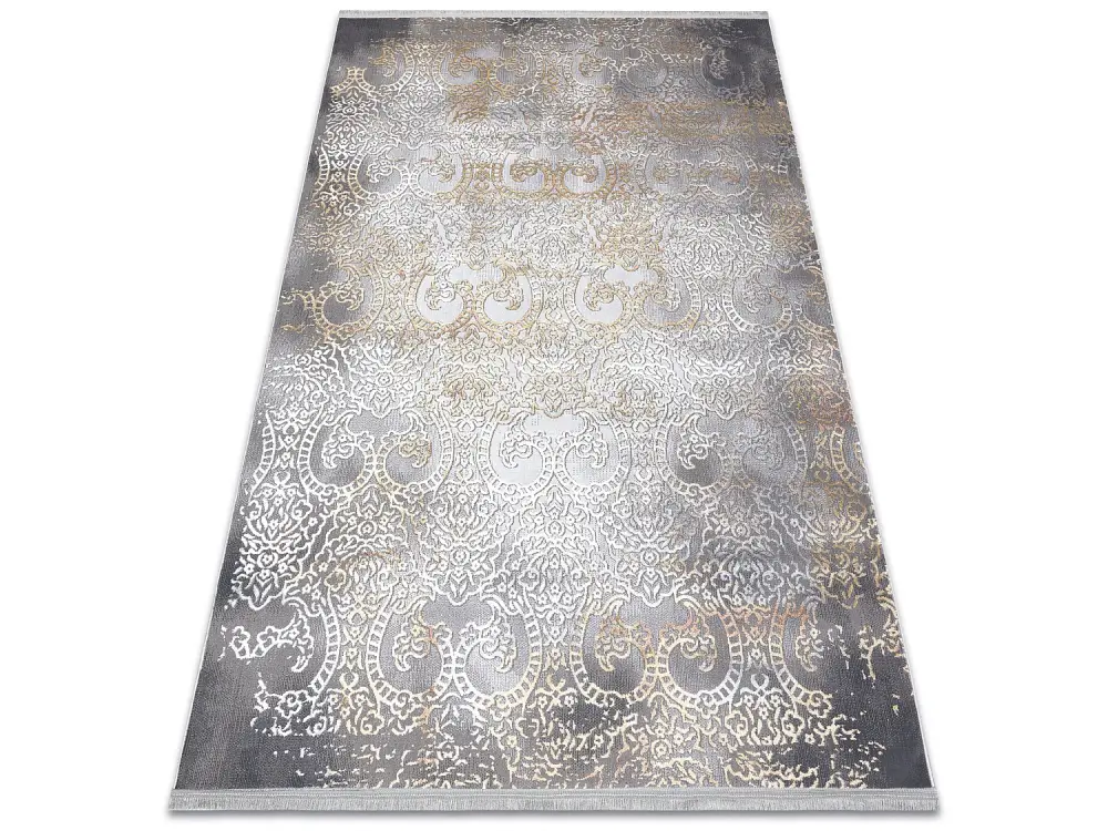 Alfombra LUCE 84 moderna Ornamento vintage - Structural gris / mostaza 77x150 cm
