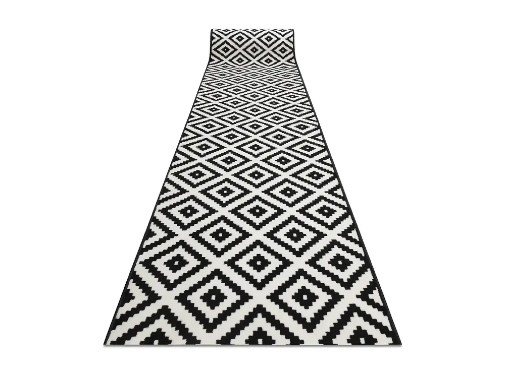 Alfombra de pasillo BCF MORAD diamantes negro / crema 90 cm 90x140 cm