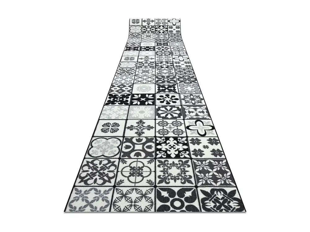 Alfombra de pasillo con refuerzo de goma AZULEJO LABOR DE RETAZOS, AZU 120x630 cm