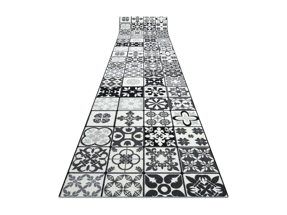 Alfombra de pasillo con refuerzo de goma AZULEJO LABOR DE RETAZOS, AZU 110x140 cm