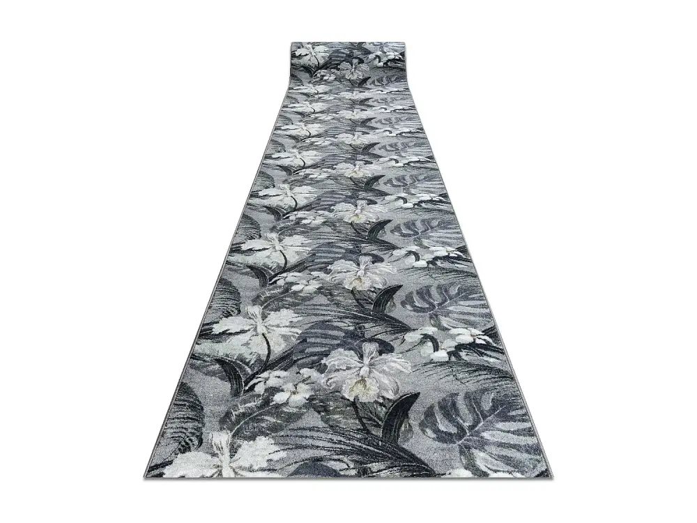 Alfombra de pasillo con refuerzo de goma MONSTERA Hojas, gris 67 cm 67x190 cm