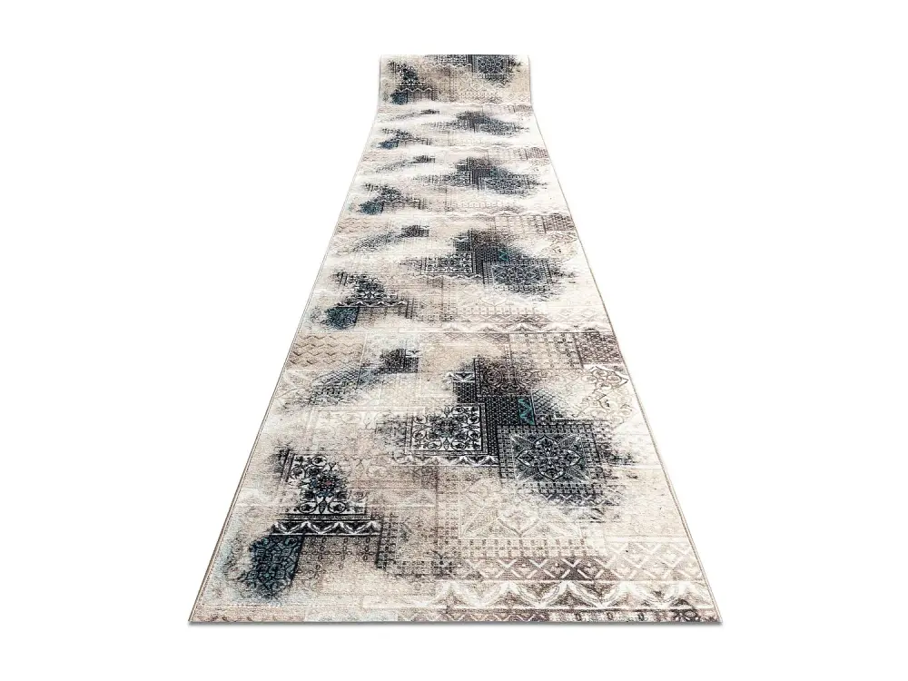 Alfombra de pasillo con refuerzo de goma PATCHWORK vintage, beige 80 c 80x340 cm