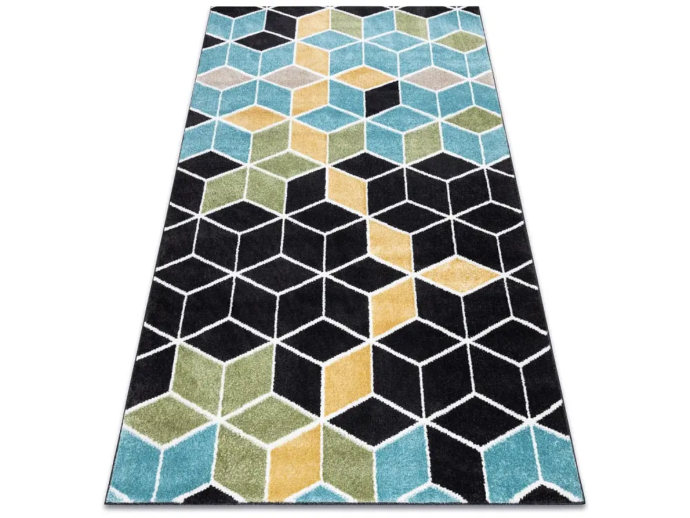 Alfombra POLI 9139A cubo 3D negro / azul 160x220 cm