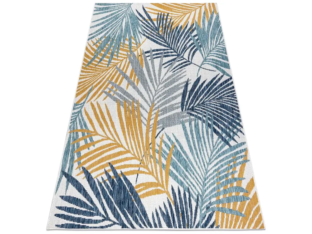 Alfombra sisal COOPER Hojas de palma, tropical 22258 crudo / azul oscu 180x270 cm