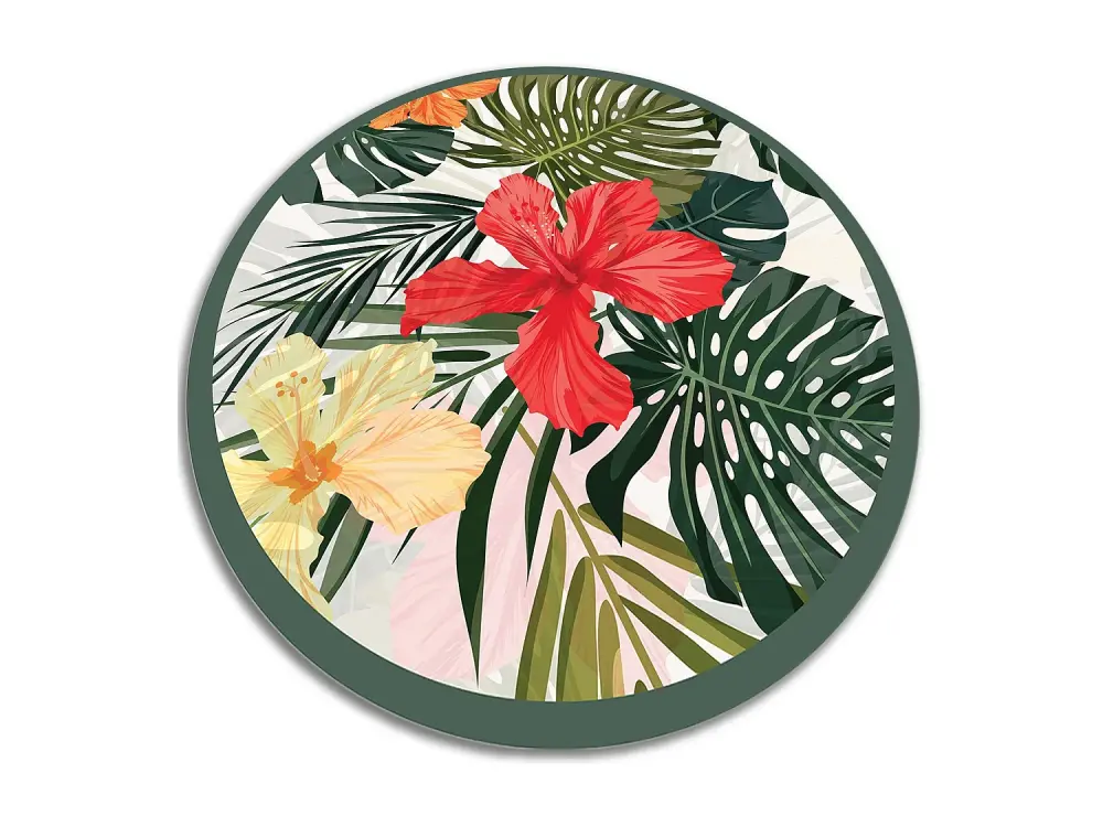 Alfombra Vinílica 110cm Salón de Cocina PVC Impermeable Decoración Vinilo Redonda - flores del paraiso