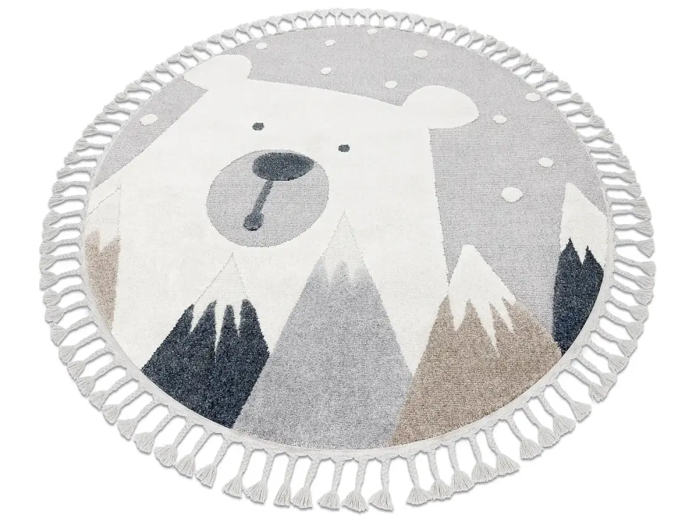 Alfombra YOYO EY81 circulo gris / blanco - Oso, montañas para niños, cercle 160 cm