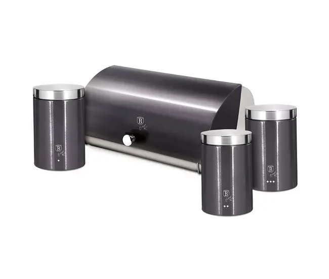 Berlinger Haus De carbono Pro Panera de Mesa +Juego 3 Botes Cocina Almacenaje Acero Inoxidable Contenedor de Pan con Tapa,...