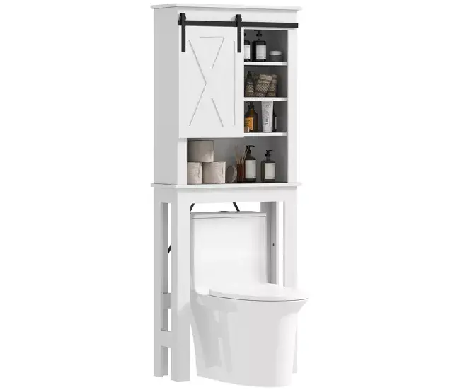 Estante de Ducha HOMCOM Mueble sobre Inodoro Armario sobre Inodoro con Puerta Corredera de Granero y 6 Compartimentos Mueb...