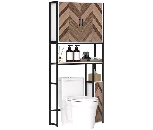 HOMCOM Mueble sobre Inodoro Armario sobre Inodoro con 3 Puertas 2 Estantes Ajustables y Compartimento Abierto Mueble de Ba...