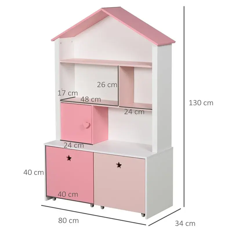 Estanterí infantil Homcom 4 estantes+1 armario+2 cajones rosa/blanco 130x80x34 cm Set Cama + Armario
