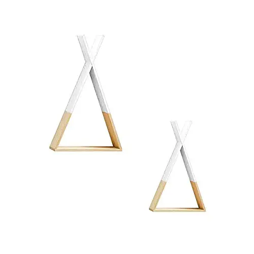 Estanterías Flotantes Triangulares Blancas para Niños y Bebés con Barrera de Seguridad