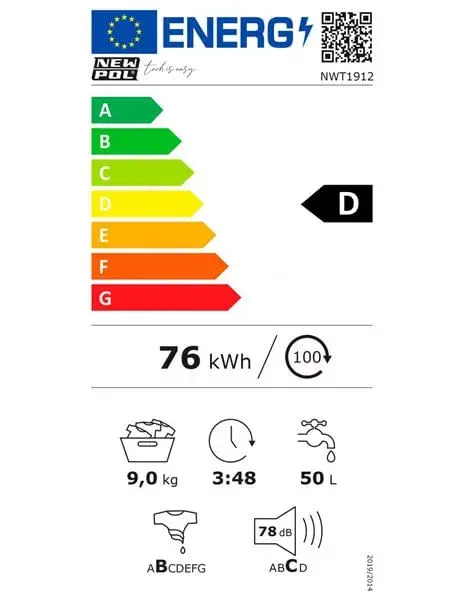 Lavadora New Pol NWT1912 9Kg 1200 rpm D Blanco