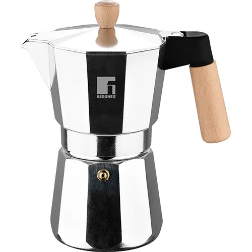 CAFETERA BERGNER EN ALUMINIO PARA 6 TAZAS CON MANGO Y POMO DE MADERA DE HAYA - 300ML