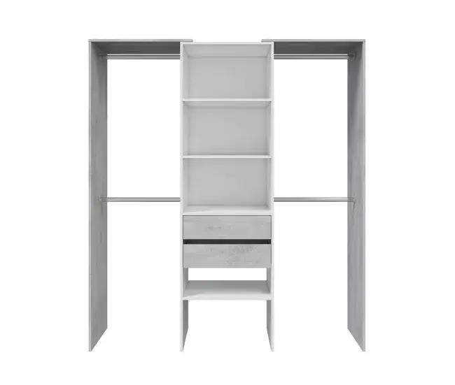 Armario Dalala, Estructura para vestidor, Armario abierto sin puertas, Vestidor, 179x50h202 cm, Blanco y Cemento para Orga...