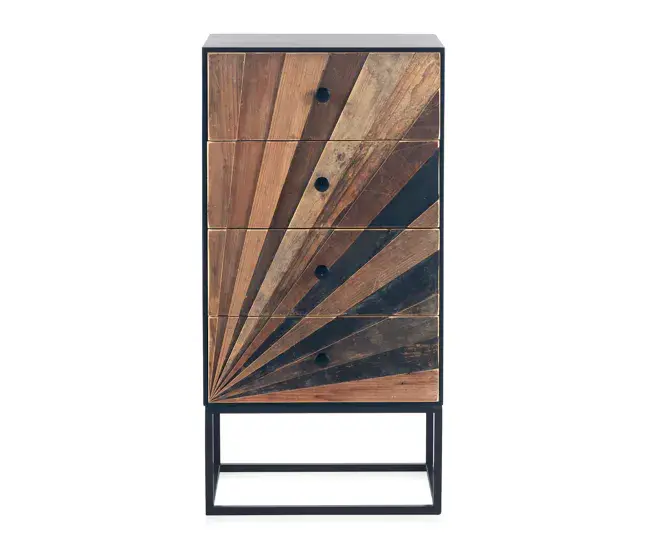 Cómoda de madera de 4 cajones con base de acero Montaje Fácil