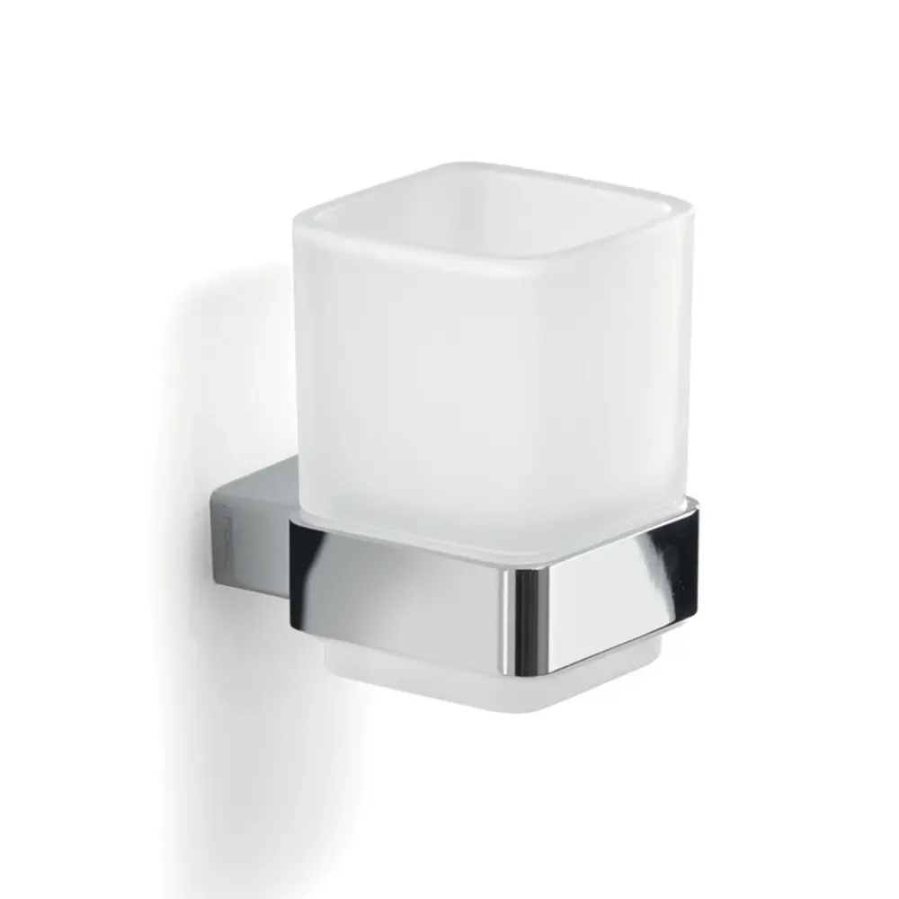 Portaspazzolini de pared con contenedor en vidrio esmerilado Gedy serie Lounge - Cromado con Cajón para Llaves