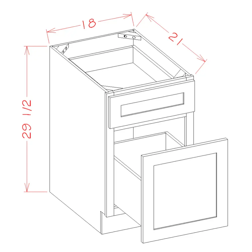 Shaker Grey Two Drawer File Base Cabinet - 18"W x 29-1/2"H x 21"D