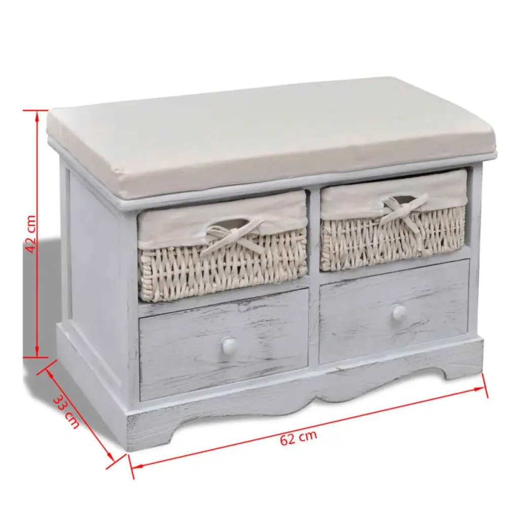 Taquilla de Vestíbulo Banco de almacenaje 2 cajones + 2 cestas blanco 42x62x33 cm
