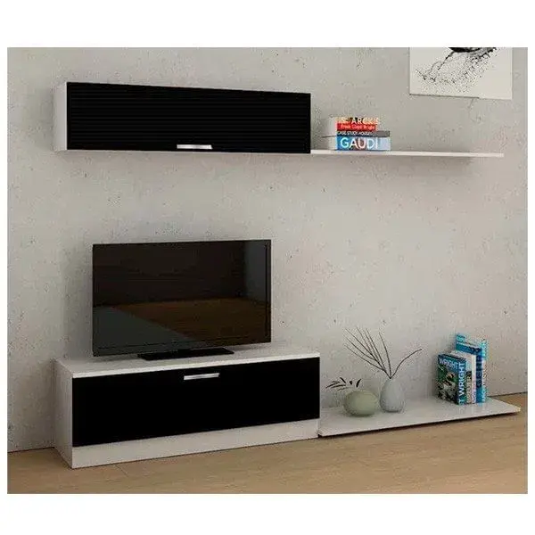Premium de Roble Sólido Pack Salón comedor Negro brillo Müller + mesa de centro negra Refez
