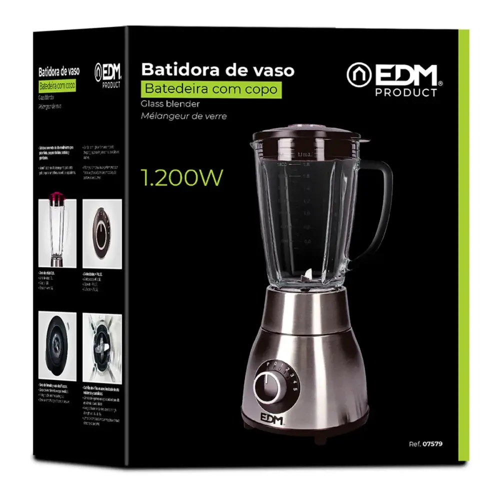 Batidora de vaso EDM 1200W 1,8L 5 velocidades inox
